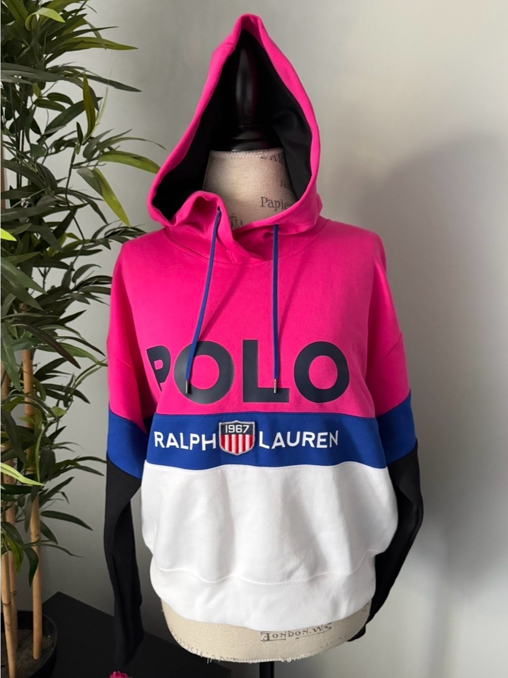 Polo Ralph Lauren hoodie size large women pink Color Block Pink 1967  vintage